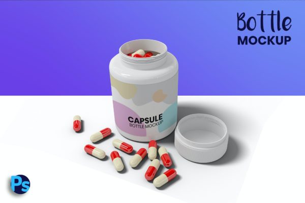 胶囊瓶药瓶外观设计图样机 Capsule Bottle Mockup