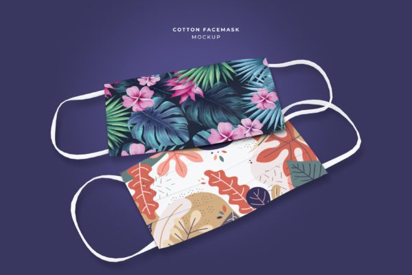 棉质图案口罩设计效果图样机模板v1 Cotton Face Mask Mockup Template