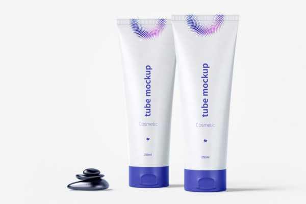 一对装妆品护肤品包装软管外观设计样机模板v03 Cosmetic tube mockup 03
