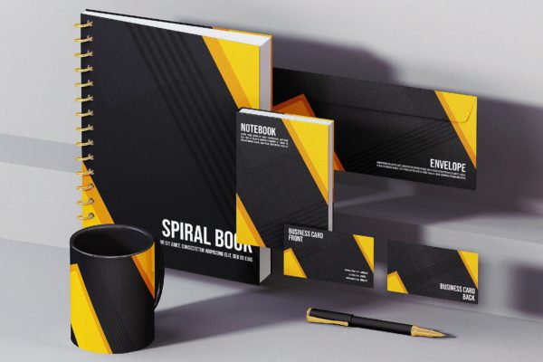 企业品牌VI设计办公用品等距立体视图样机模板 Stationery Mock-Up Template