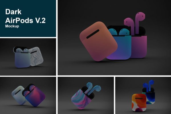 暗色背景AirPods无线耳机外观设计样机v2 Dark AirPods Mockup V.2