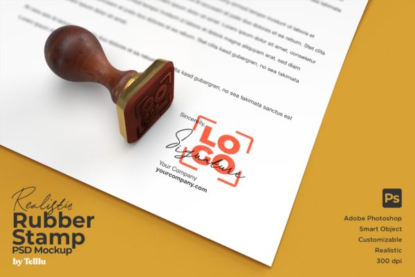 方形油墨橡皮图章Logo样机模板 Realistic Square Rubber Stamp Logo Mockup