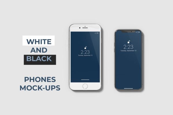 黑白机壳手机屏幕UI设计预览模板 White and Black Phone Mockups