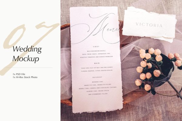 优雅风格婚礼照片&婚礼邀请函设计样机模板v07 Wedding Photo Mockup 07