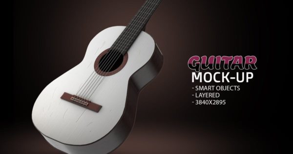 吉他产品外观设计效果图样机模板v1 Guitar Face PSD Mock-up