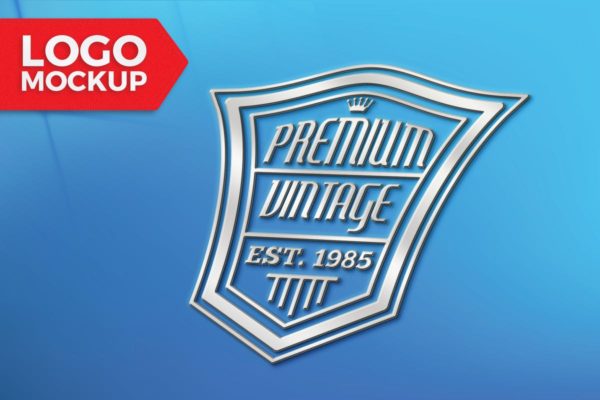 蓝色背景商标Logo设计印刷效果图样机 Blue Logo Mock-Up