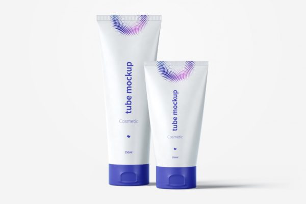 两种尺寸规格化妆品护肤品包装软管外观设计样机模板v04 Cosmetic tubes mockup 04