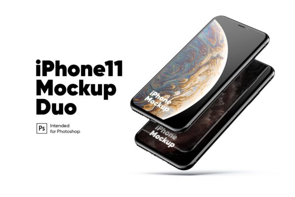 超逼真iPhone 11实机屏幕预览样机模板 iPhone 11 DUO Mockup