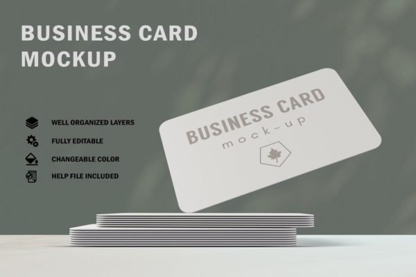 高端圆角企业名片设计效果图样机v4 Business Card Mockup V.4