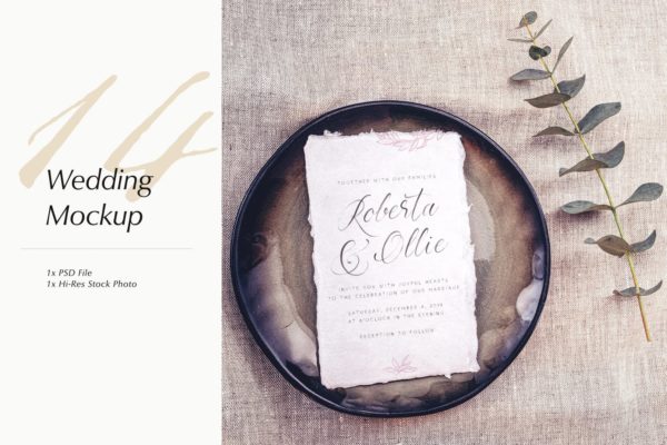 优雅风格婚礼照片&婚礼邀请函设计样机模板v14 Wedding Photo Mockup 14