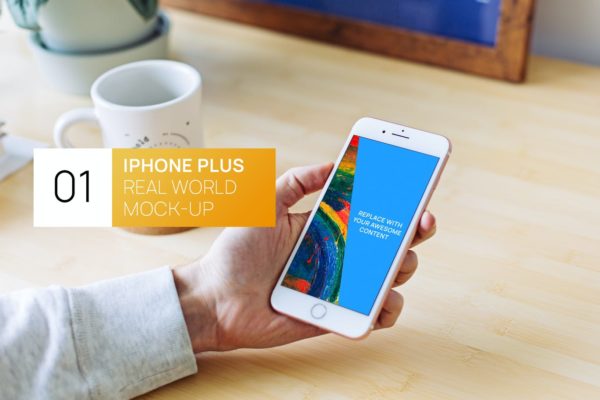 iPhone Plus在现实世界的办公室样机iPhone Plus in hand office Real World Mock-up