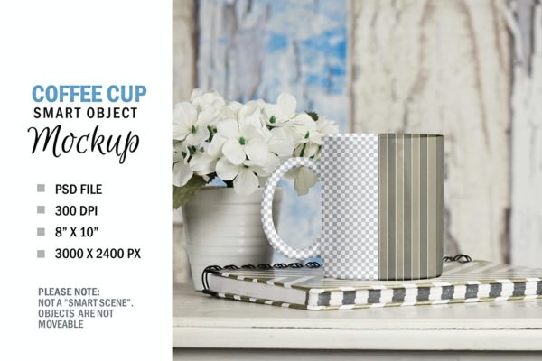 咖啡杯/马克杯外观图案/品牌Logo设计样机模板 Coffee Cup Mug Smart Object Mockup on Table Top