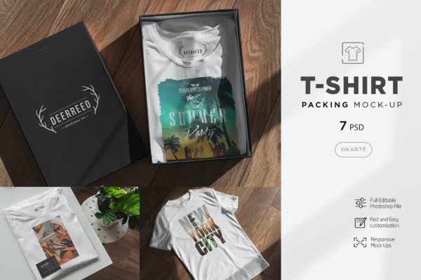 品牌T恤系列印花图案设计效果图样机套装 T-Shirt Packing Mock-Up