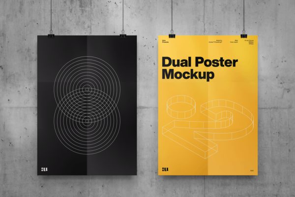 双海报悬挂效果图样机模板 Dual Poster Mockup