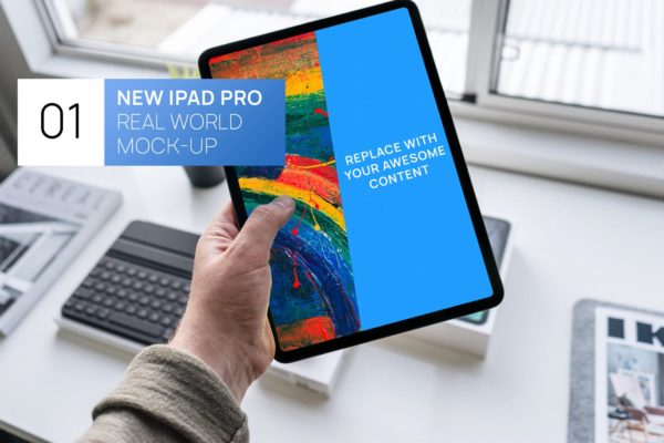 高清手持iPad Pro 11屏幕预览样机 New iPad Pro 11 in Hand Real World Mock-up