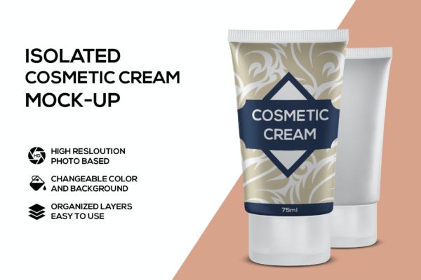 美容洗面奶护肤品软管包装设计正视图样机模板 Cosmetic cream mockup