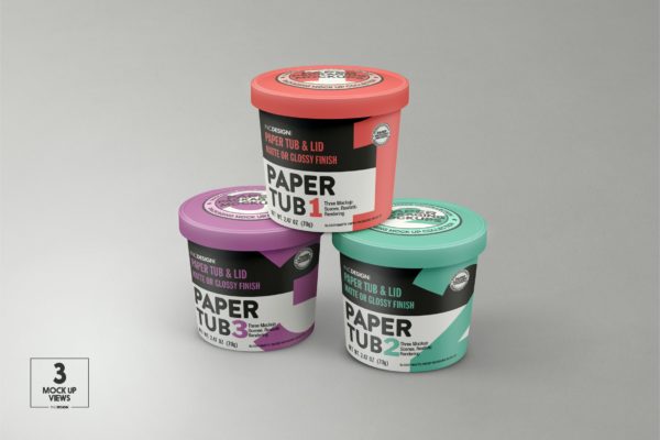 光滑＆哑光质感带盖圆纸桶外包装样机模板 Paper Tub with Lid Packaging Mockup