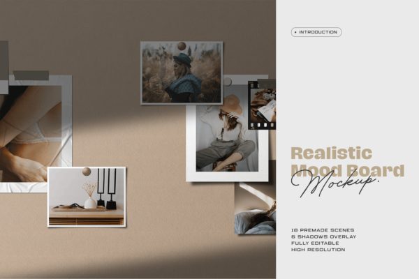 照片墙情绪板团队照片展览效果图样机 Moodboard Mockup