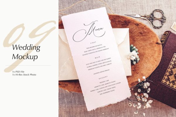 优雅风格婚礼照片&婚礼邀请函设计样机模板v09 Wedding Photo Mockup 09