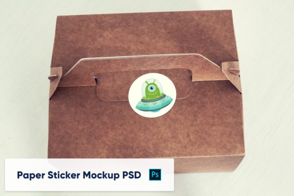 牛皮纸外带包装贴纸Logo设计展示样机模板v5 Paper Box with Paper Sticker – Mockup PSD