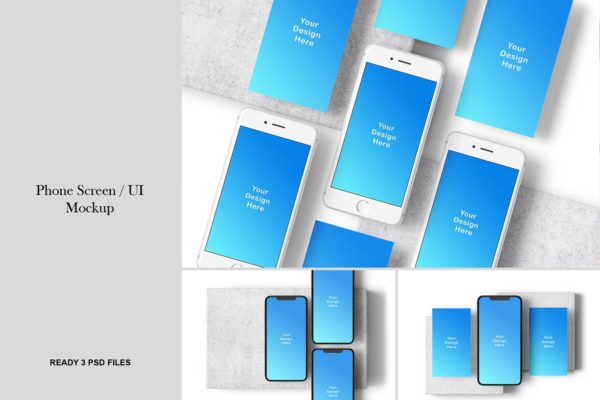 手机屏幕等距网格展示效果图样机 Phone Screen / UI Mockup