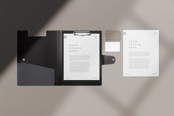 美国尺寸信纸＆文件夹文具样机模板 US Letter & Clipboard Folder Stationery Mockup