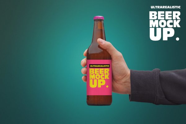 50cl啤酒瓶玻璃瓶外观设计样机 Clean Hand 50cl Beer Mockup