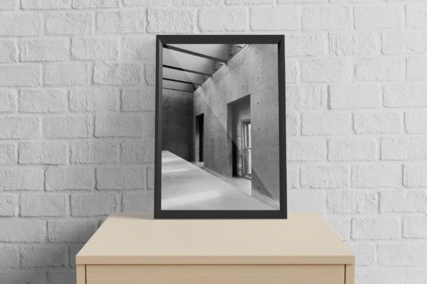 室内实木柜场景A3规格画框相框样机v3 Realistic A3 Frame Mockup V3