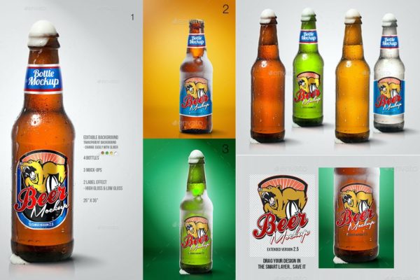 玻璃啤酒瓶标签设计样机模板v2.5 Beer Bottle Mockup V2.5