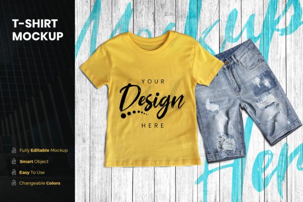男童印花T恤图案设计预览样机模板 TShirt Mockup
