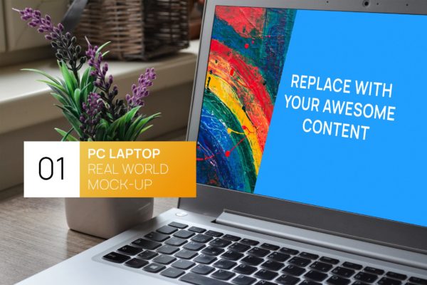 基于桌面现实世界样机的PC电脑 PC Laptop on Desk Real World Mock-up