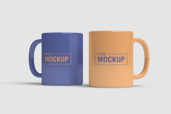 两个陶瓷杯标签/品牌Logo设计样机模板 Two Mug Mockups