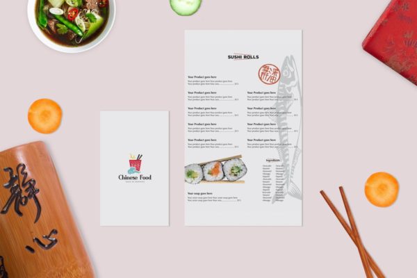 亚洲美食菜单版式设计效果图样机 Asian Food Mock Up
