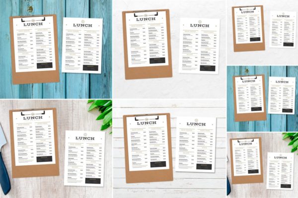 西餐厅菜单版式设计图样机模板 4 Scenarios Menu Mock Ups