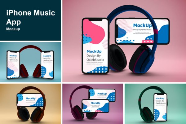 音乐APP应用UI设计效果图展示样机 iPhone Music App Mockup