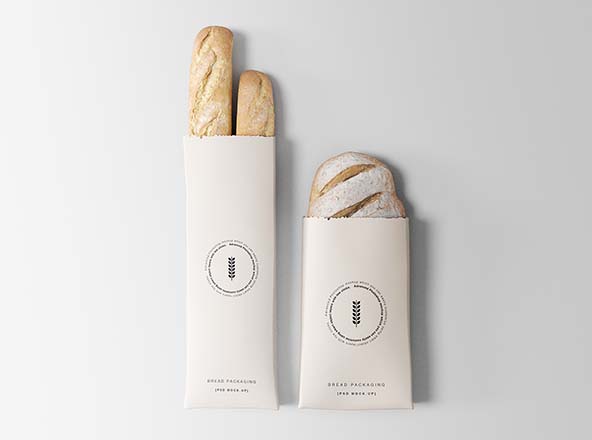 面包外带纸袋印刷设计图样机 Bread Packaging Mockup