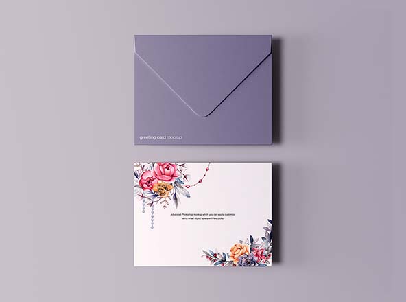 贺卡&信封设计效果图样机模板 Greeting Card with Envelope Mockup