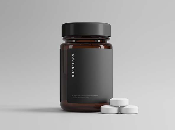 塑料药瓶外观设计展示样机模板 Medicine Bottle with Pills Mockup