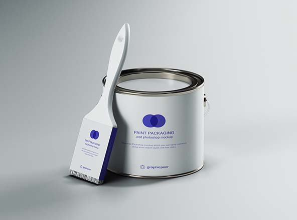 油漆罐＆油漆刷包装设计样机模板 Paint Can & Brush Packaging Mockup