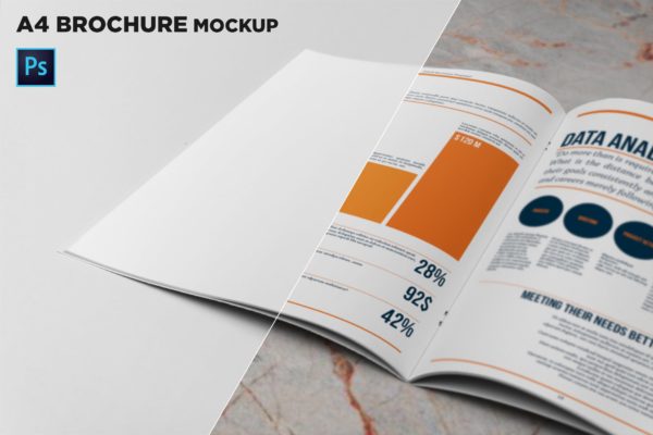 A4尺寸企业/品牌宣传册特写样机模板 A4 Brochure Closeup Mockup