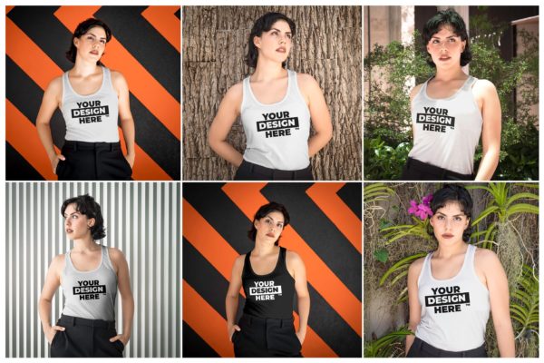 女士时尚背心印花图案设计图样机模板 Women’s Tank Top Mockups