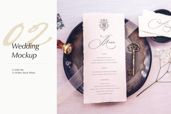 优雅风格婚礼照片&婚礼邀请函设计样机模板v02 Wedding Photo Mockup 02