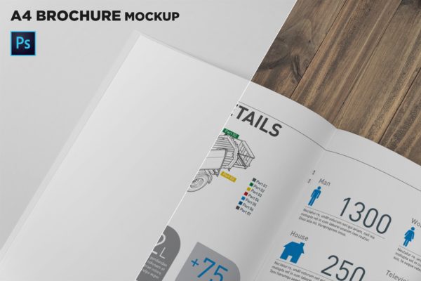 A4尺寸企业/品牌宣传册内页特写样机模板 A4 Brochure Page Closeup Mockup