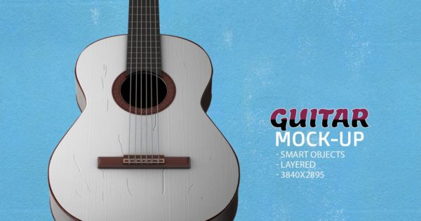 吉他产品外观设计效果图样机模板v3 Guitar Face PSD Mock-up