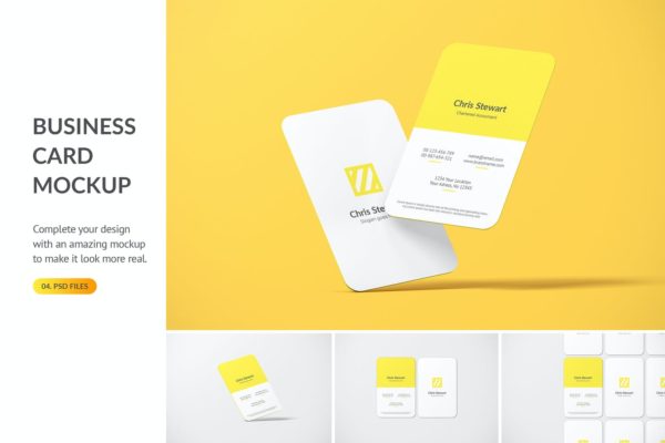 创意长方形商务名片预览模板 Rounded Portrait Business Card Mockup