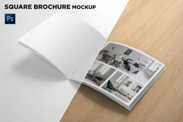 方形画册产品手册内页版式设计特写样机 Square Brochure Open Pages Mockup