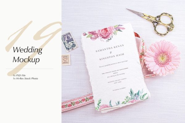 优雅风格婚礼照片&婚礼邀请函设计样机模板v19 Wedding Photo Mockup 19