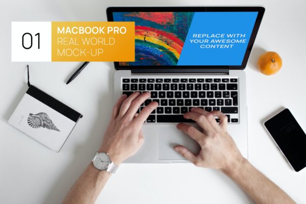使用MacBook 13真实世界样机的人Person Using MacBook 13 Real World Mock-up