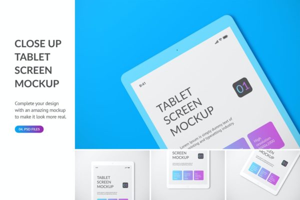 锁屏状态平板电脑屏保页面效果预览样机 Close Up Tablet Mockup
