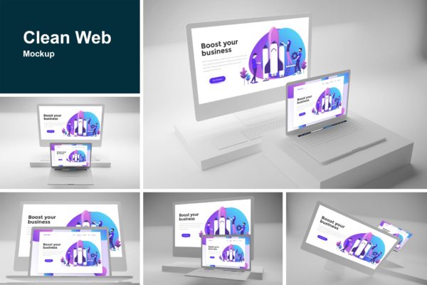 响应式网站设计效果图预览样机模板 Clean Web Mockup